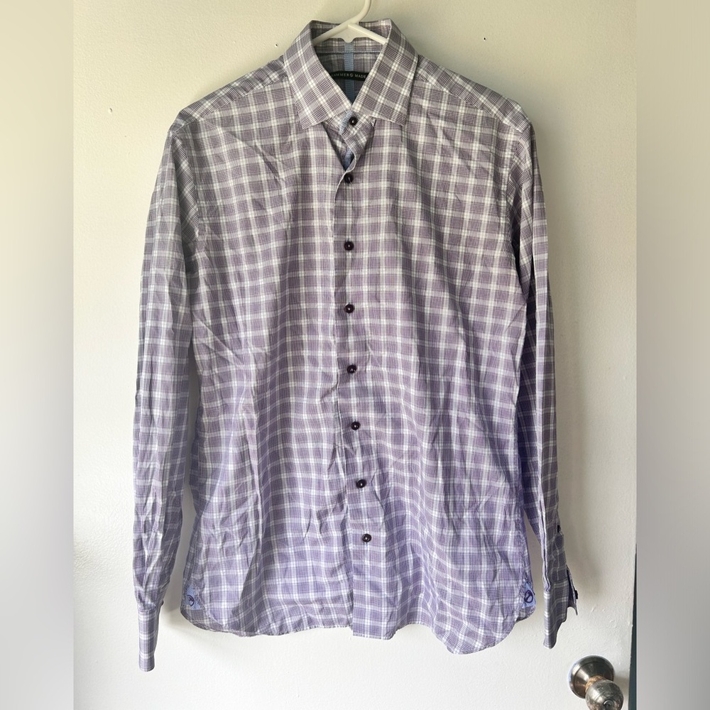 Hammer Made Purple Checkered Button-Up Shirt 39/1… - image 1